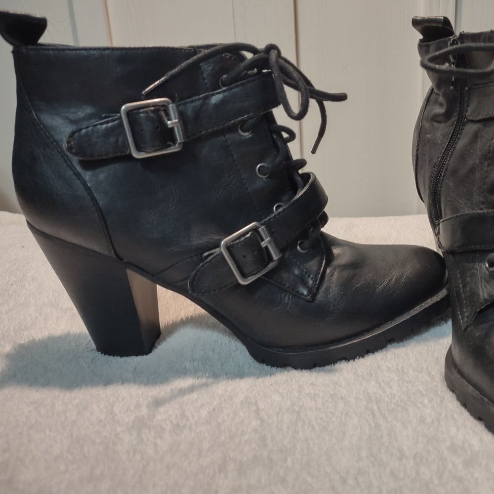 Madden Girl Booties, Black with Buckle Accents, size 9.5